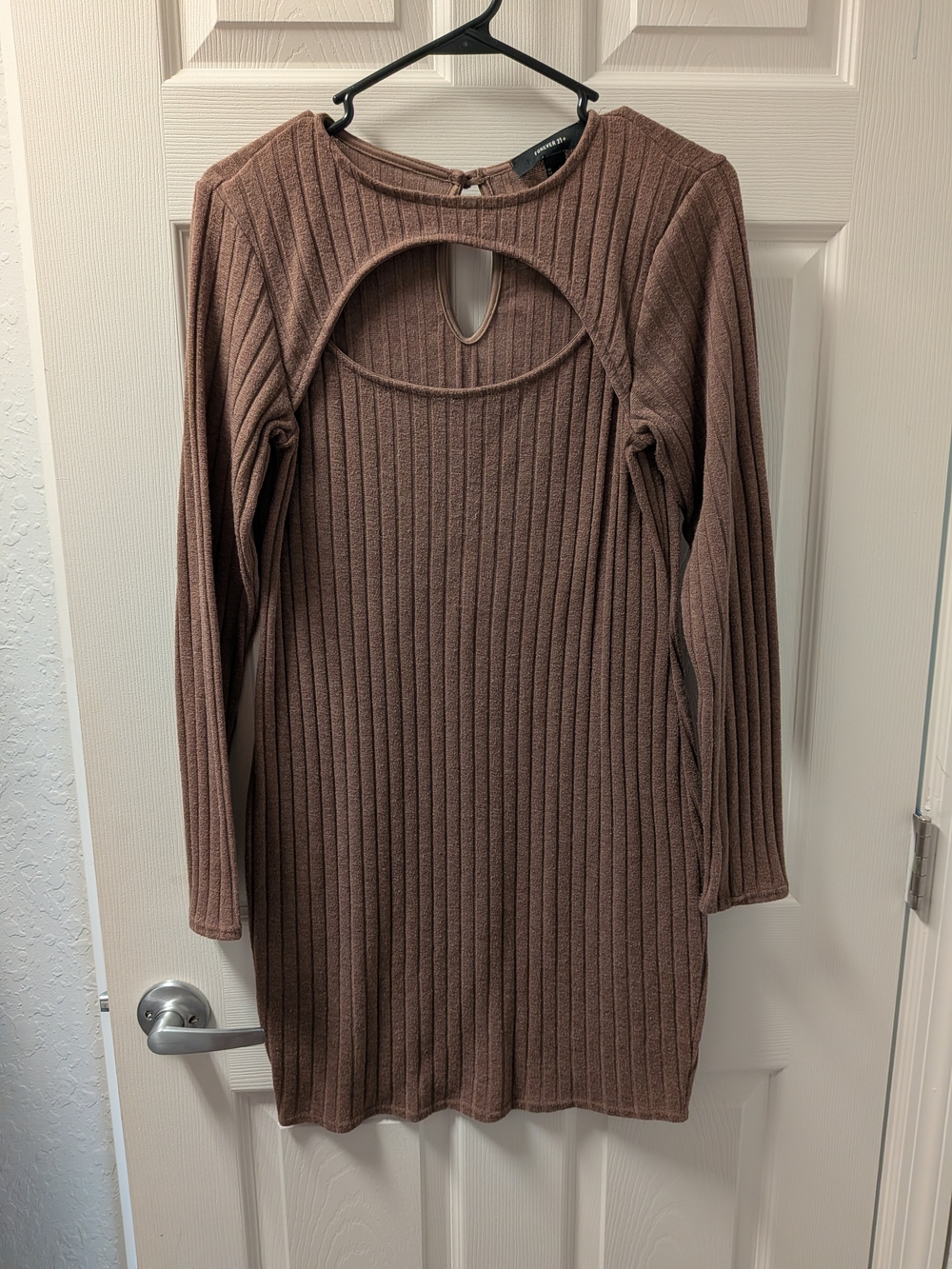 Forever 21 Ribbed Long-Sleeve Cutout Dress - Brown